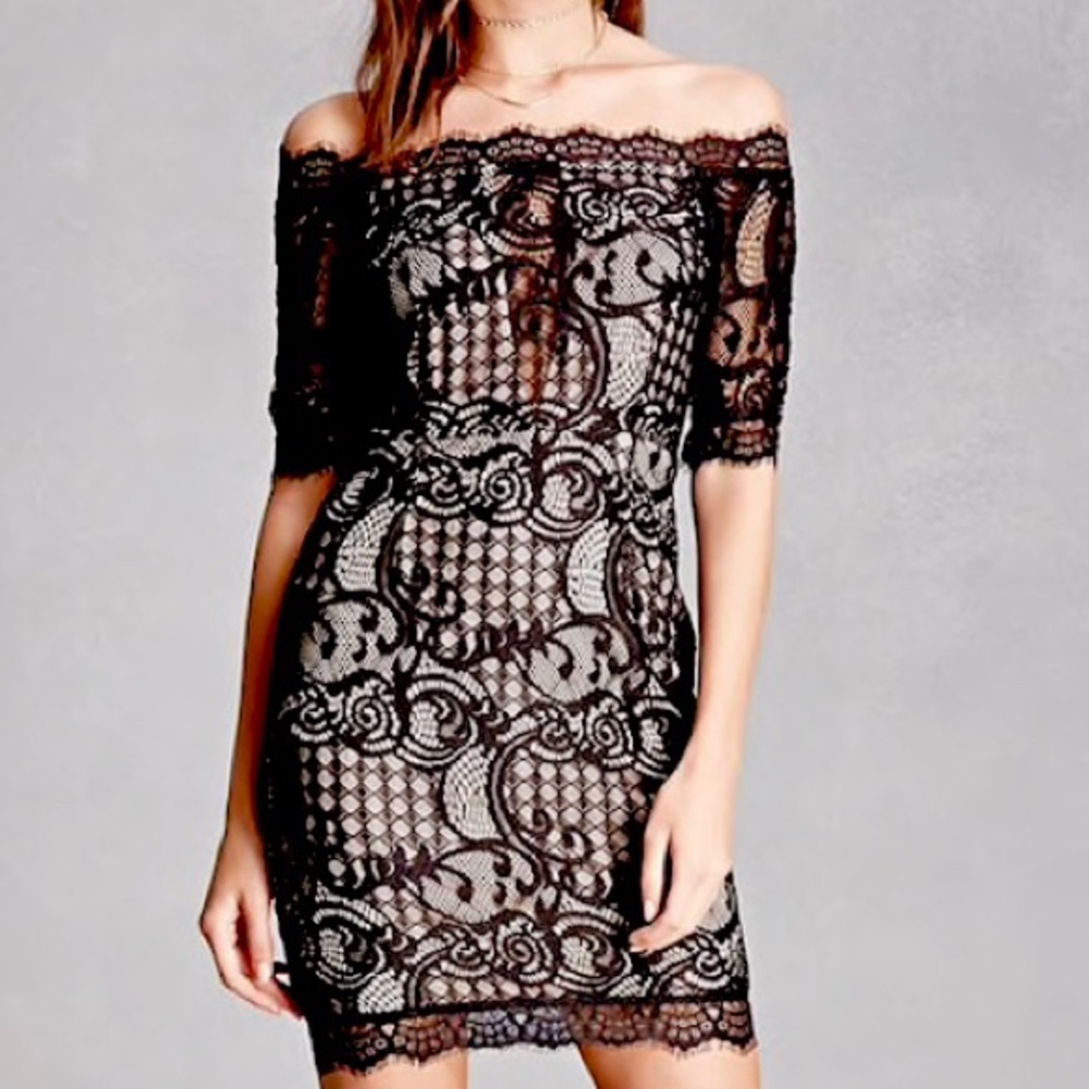 Black Crochet off the Shoulder dress Sz Small NWT